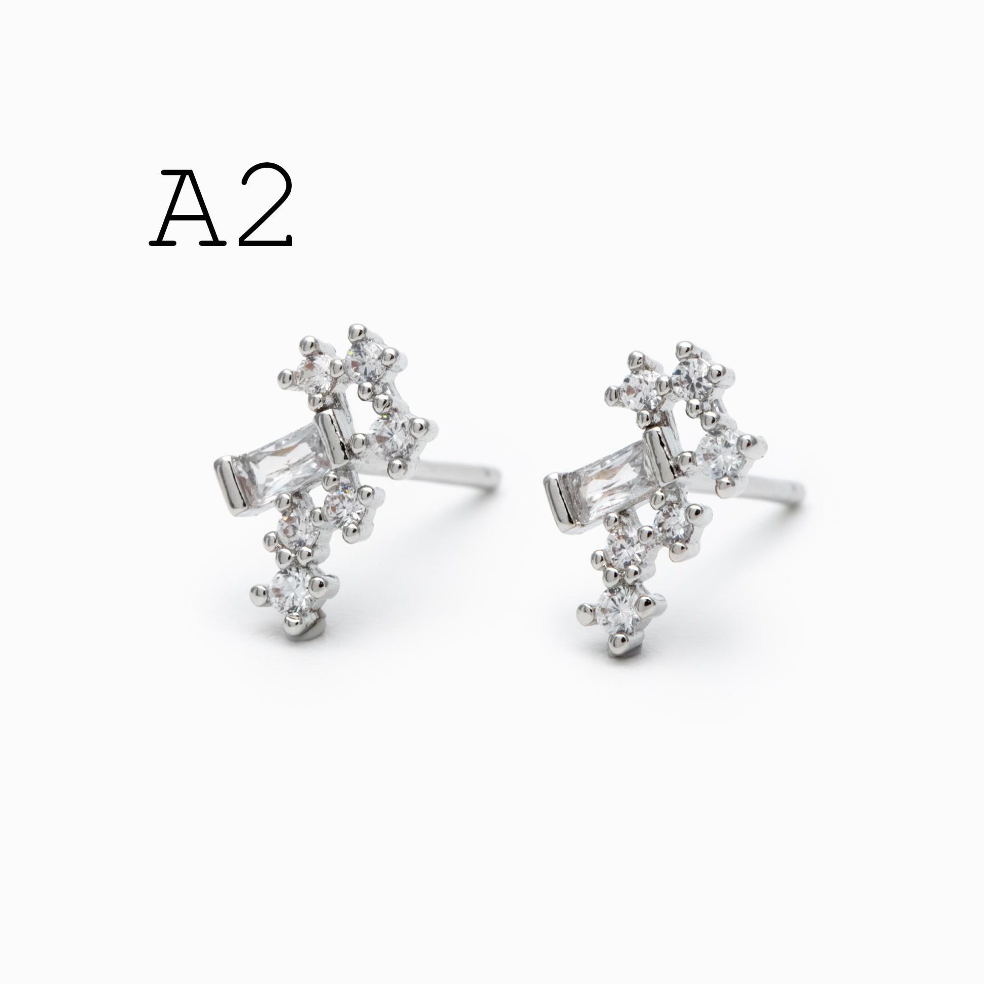 10pcs Gold/ Silver Tone CZ Cluster Earrings, Gold/ Rhodium Plated Brass, Dainty Stud Earrings (GB-4335)
