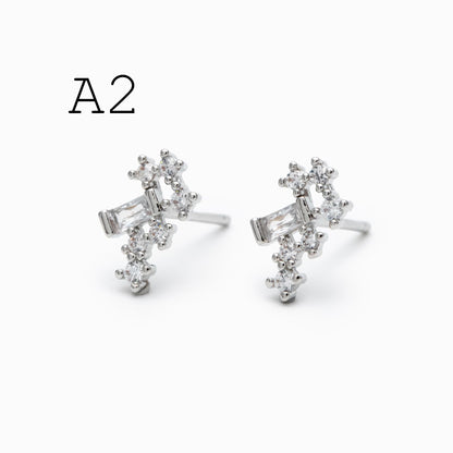 10pcs Gold/ Silver Tone CZ Cluster Earrings, Gold/ Rhodium Plated Brass, Dainty Stud Earrings (GB-4335)