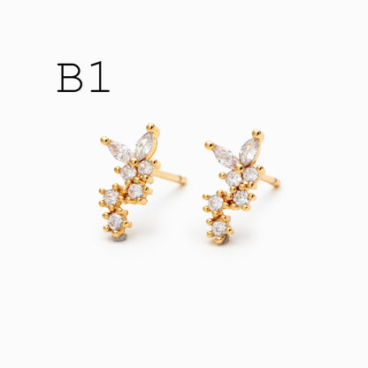 10pcs Gold/ Silver Tone CZ Cluster Earrings, Gold/ Rhodium Plated Brass, Dainty Stud Earrings (GB-4335)