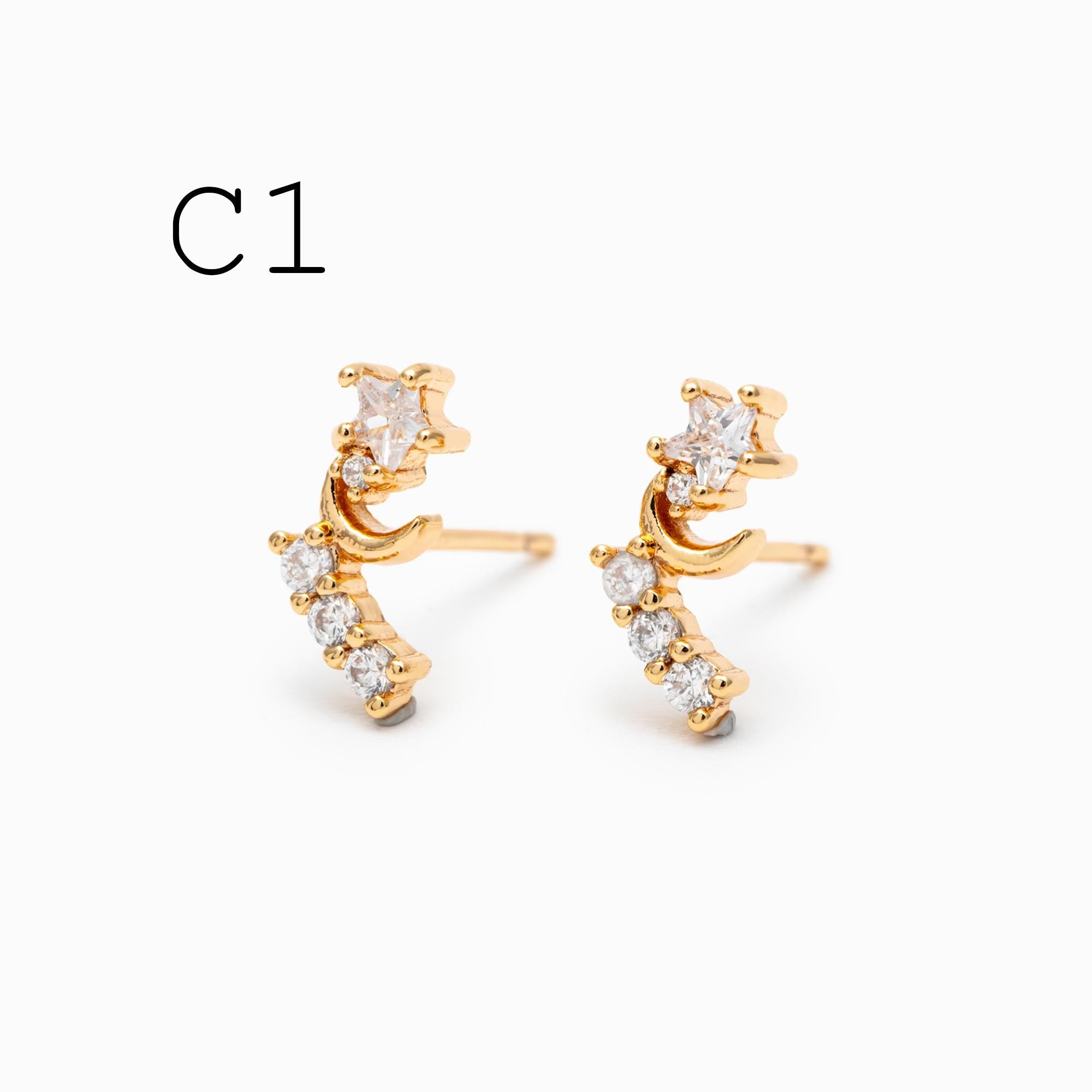 10pcs Gold/ Silver Tone CZ Cluster Earrings, Gold/ Rhodium Plated Brass, Dainty Stud Earrings (GB-4335)