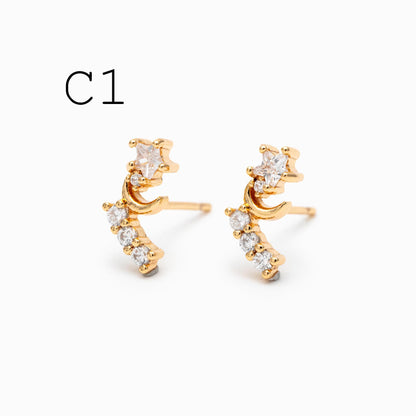 10pcs Gold/ Silver Tone CZ Cluster Earrings, Gold/ Rhodium Plated Brass, Dainty Stud Earrings (GB-4335)