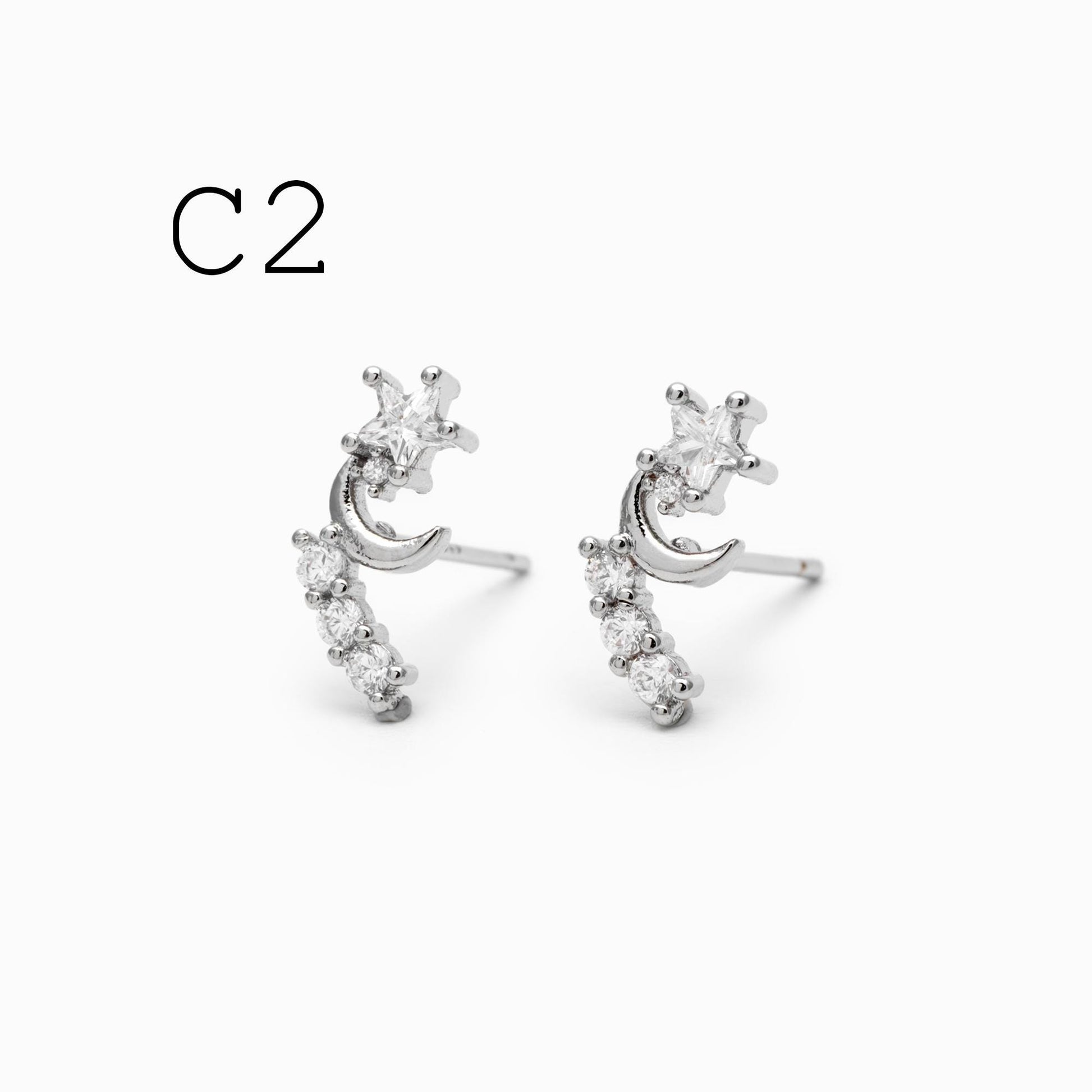 10pcs Gold/ Silver Tone CZ Cluster Earrings, Gold/ Rhodium Plated Brass, Dainty Stud Earrings (GB-4335)