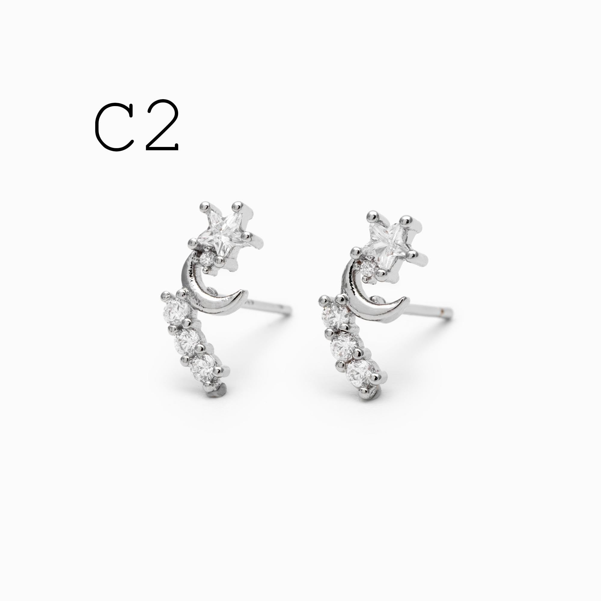 10pcs Gold/ Silver Tone CZ Cluster Earrings, Gold/ Rhodium Plated Brass, Dainty Stud Earrings (GB-4335)