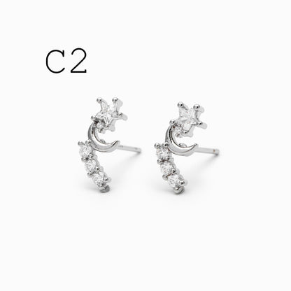 10pcs Gold/ Silver Tone CZ Cluster Earrings, Gold/ Rhodium Plated Brass, Dainty Stud Earrings (GB-4335)