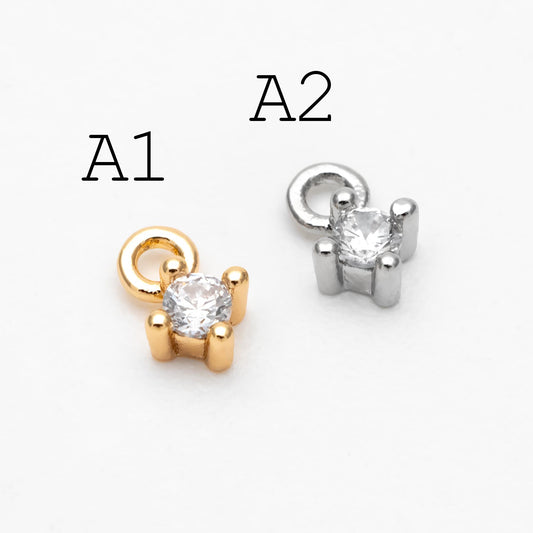 10pcs Gold/ Silver Tone Tiny CZ Charms, Gold/ Rhodium plated Brass, Jewelry Supplies (GB-4582)