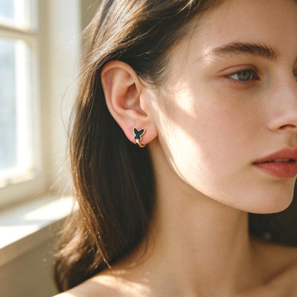 4pcs Gold Enamel Hoop Earrings, 18K Gold plated Brass, Minimalist Huggie Earrings (GB-3839)
