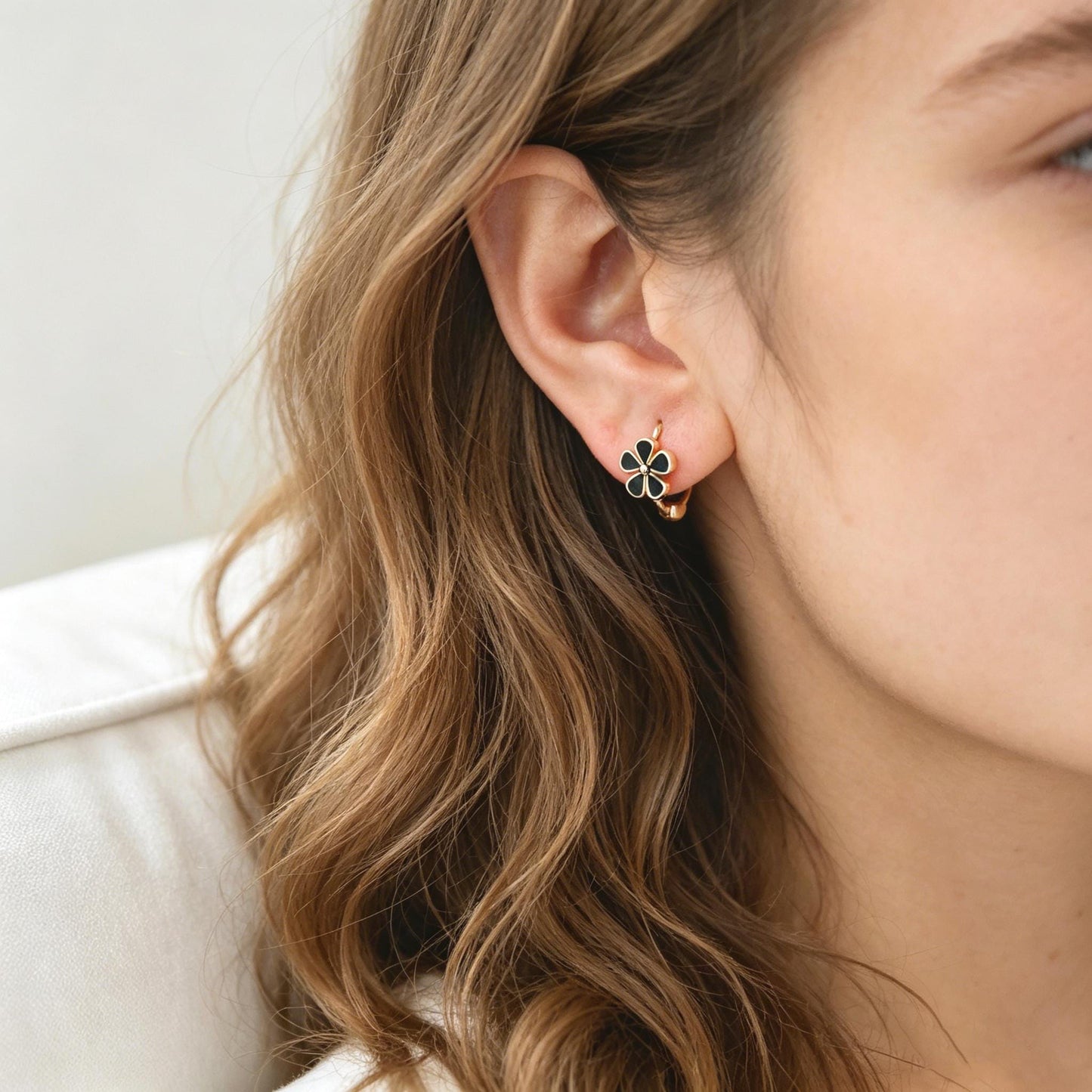4pcs Gold Enamel Hoop Earrings, 18K Gold plated Brass, Minimalist Huggie Earrings (GB-3843)