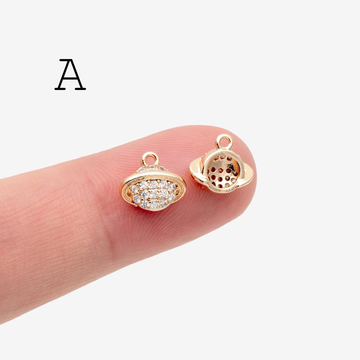4pcs CZ pave Gold Saturn Charms , Gold plated Brass Planet Pendants, DIY Earring Necklace Components (GB-1173)