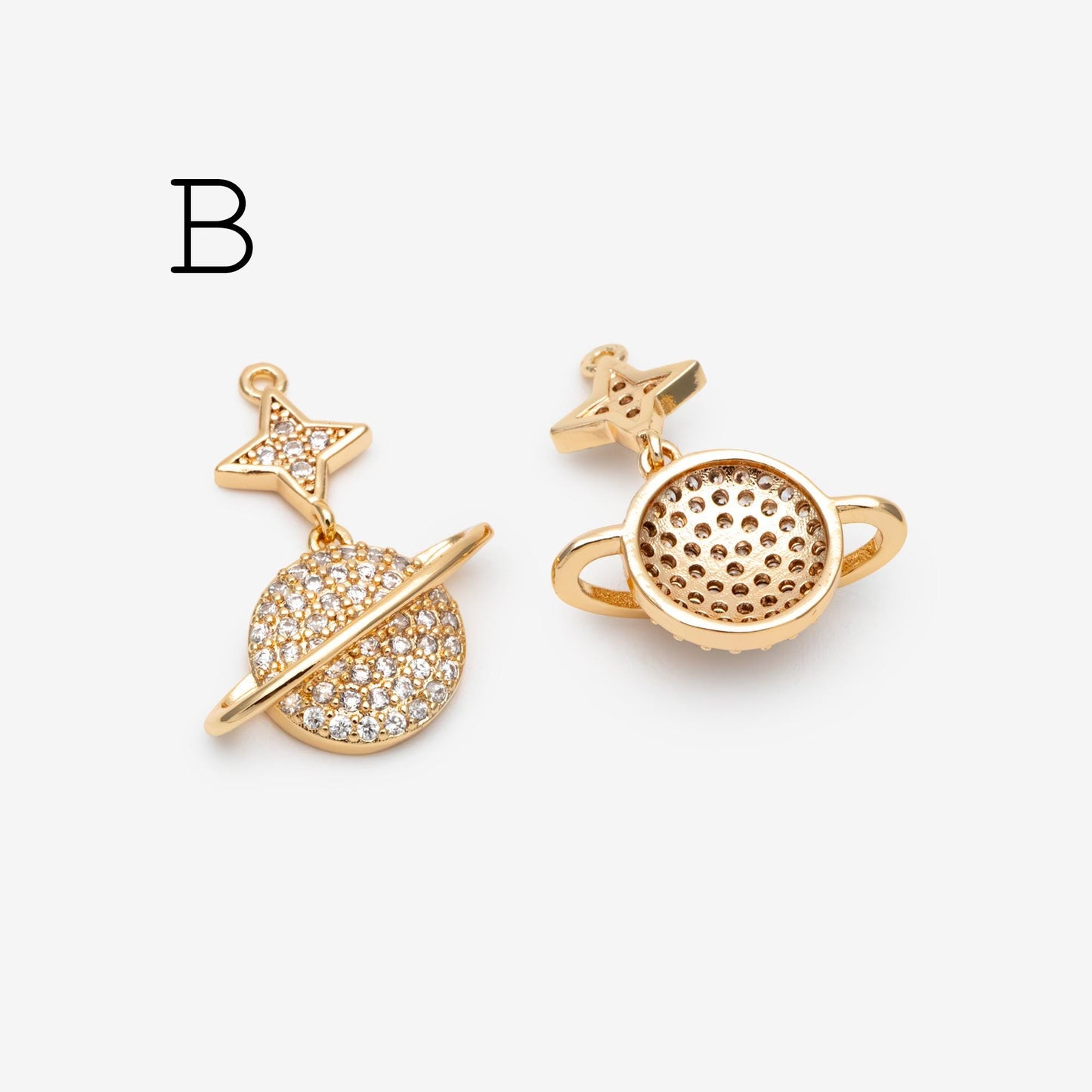 4pcs CZ pave Gold Saturn Charms , Gold plated Brass Planet Pendants, DIY Earring Necklace Components (GB-1173)