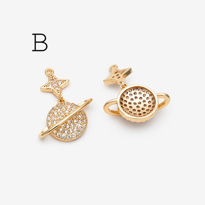 4pcs CZ pave Gold Saturn Charms , Gold plated Brass Planet Pendants, DIY Earring Necklace Components (GB-1173)