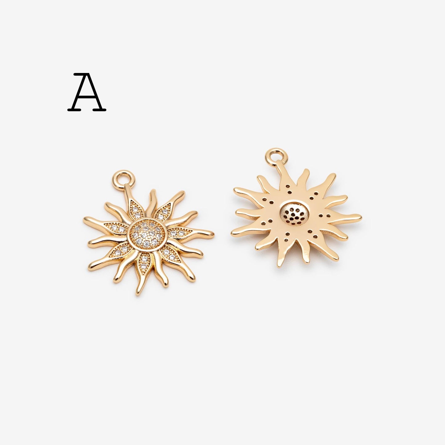 4pcs CZ Pave Gold/ Silver Sun Charms, 18K Gold/ Rhodium plated Brass, Sun Pendants (GB-2259)