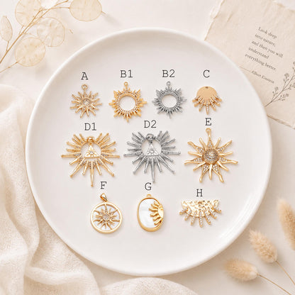4pcs CZ Pave Gold/ Silver Sun Charms, 18K Gold/ Rhodium plated Brass, Sun Pendants (GB-2259)