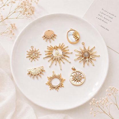 4pcs CZ Pave Gold/ Silver Sun Charms, 18K Gold/ Rhodium plated Brass, Sun Pendants (GB-2259)