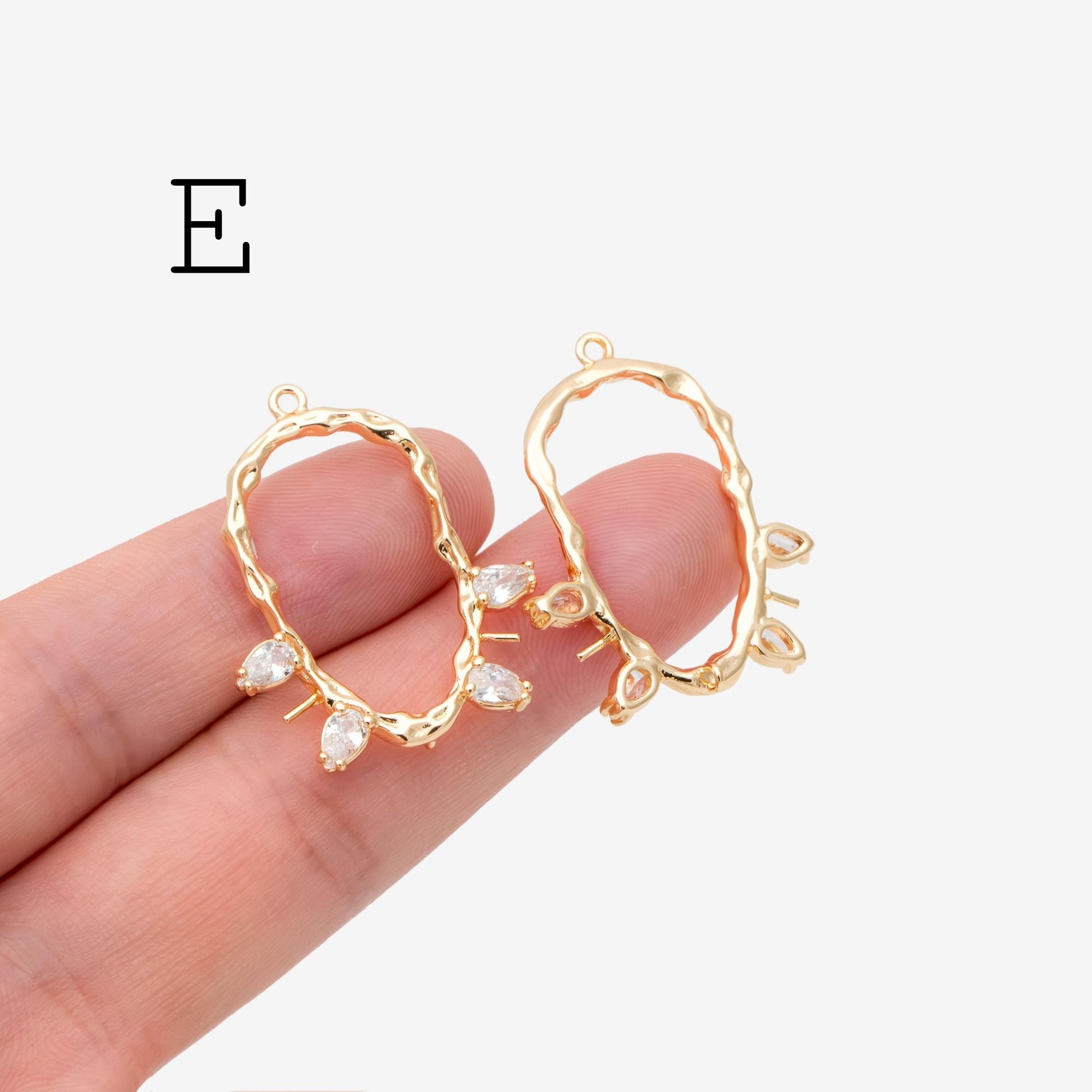 10pcs CZ Pave Gold Charm Connectors, 18K Gold plated Brass, U-shaped Curved Bar Stick Pendants 21x10mm (GB-913)