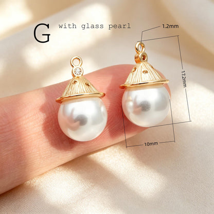 Glass Pearl Charms, 18K Gold plated Brass, Cup With Peg Pearl Bails (GB-4773)