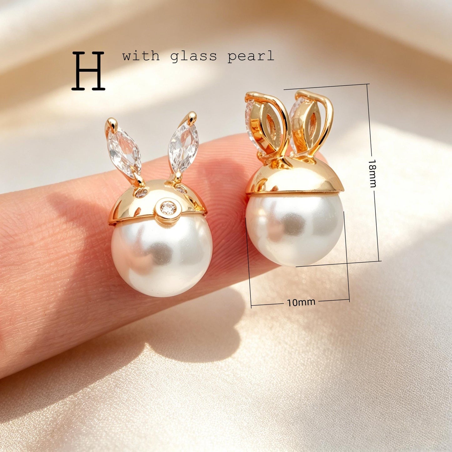 Glass Pearl Charms, 18K Gold plated Brass, Cup With Peg Pearl Bails (GB-4773)