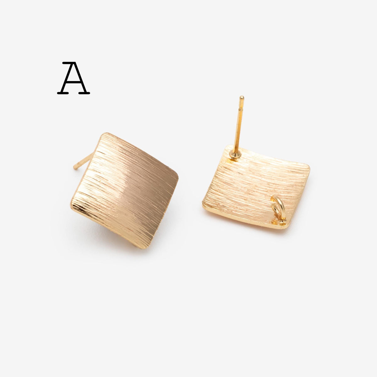 10pcs Brushed Gold Ear Posts with Loops, Real Gold Plated Brass, Geometric Earring Studs (GB-263)