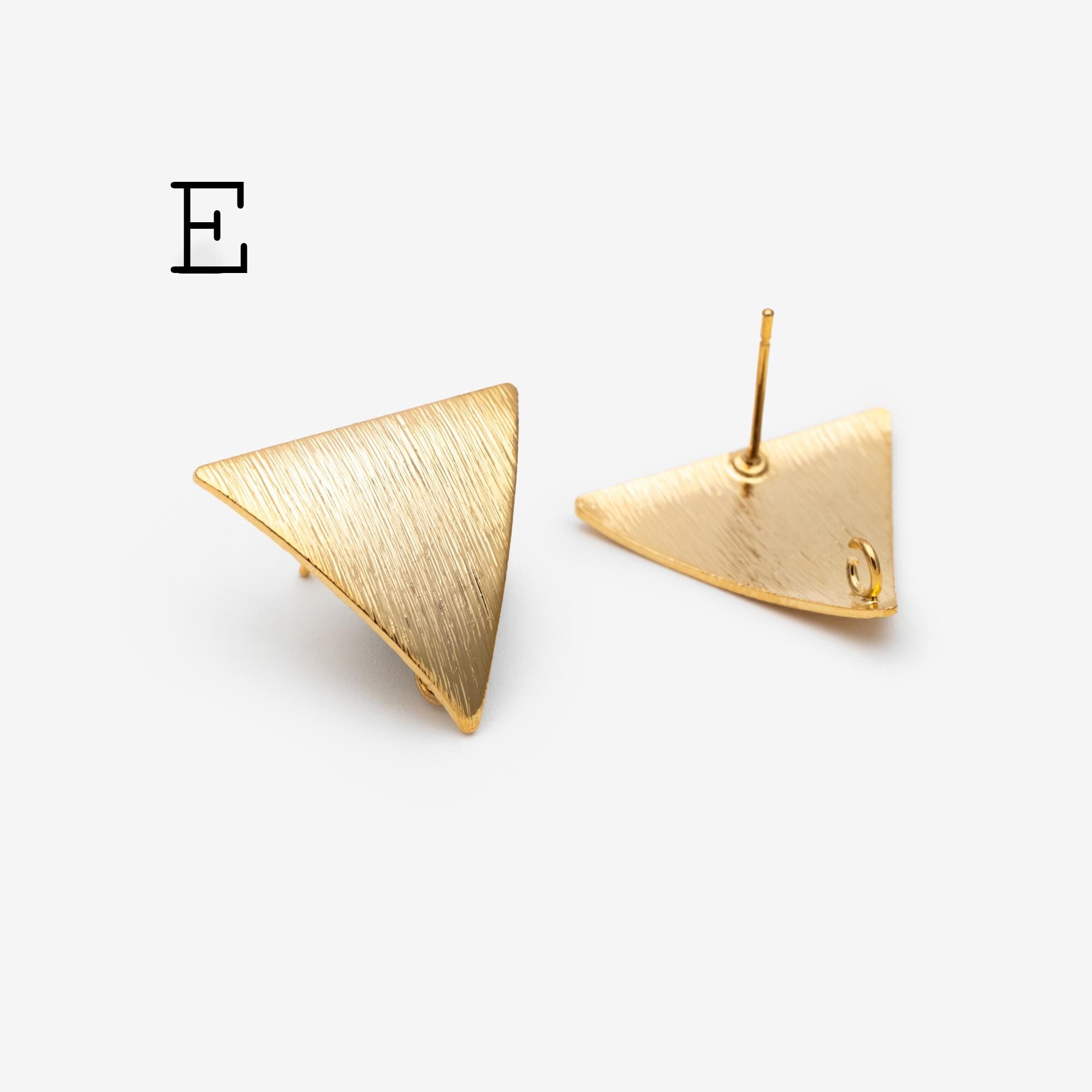 10pcs Brushed Gold Ear Posts with Loops, Real Gold Plated Brass, Geometric Earring Studs (GB-263)