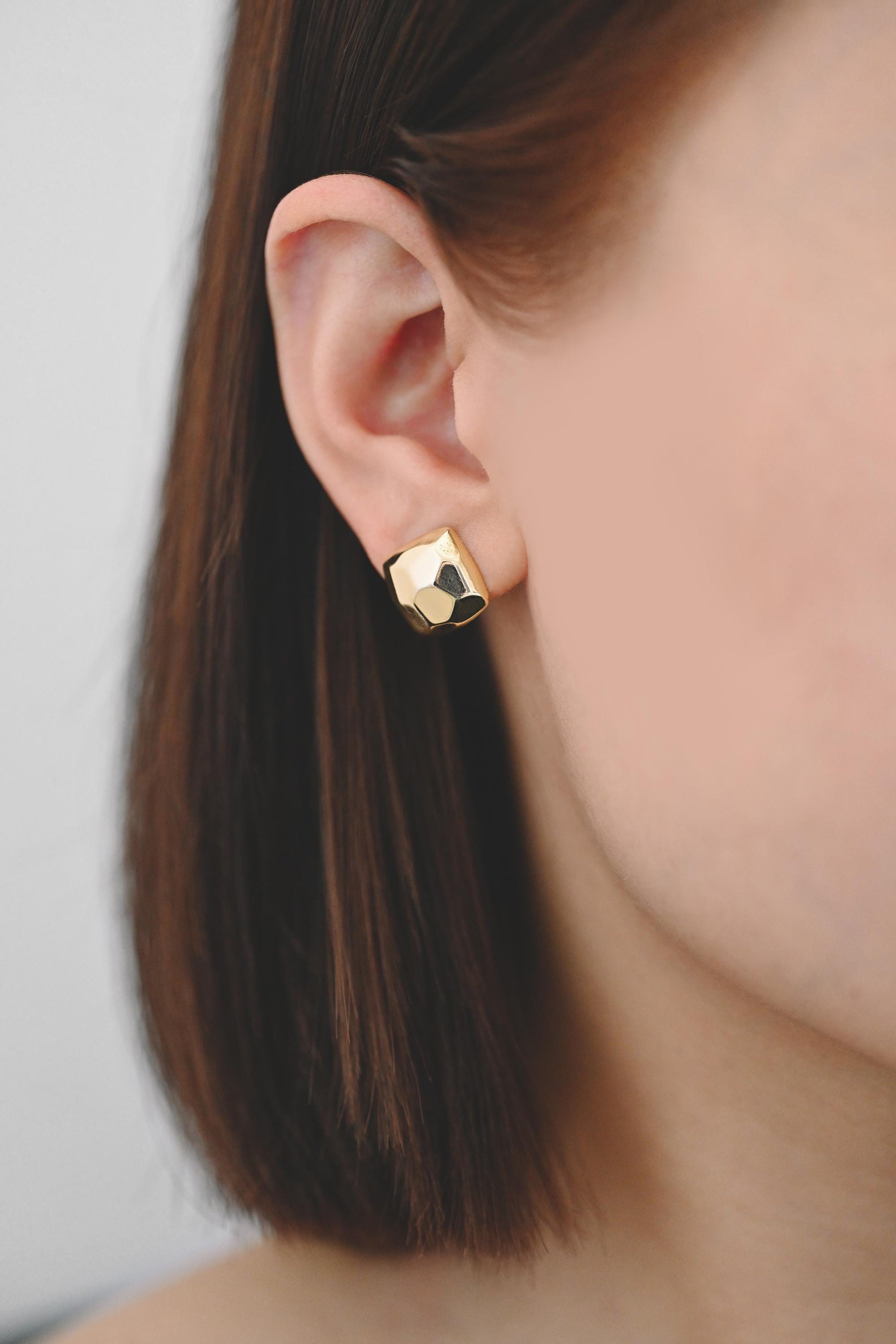 10pcs Gold Faceted Heart/ Square Earring With Loop, Gold plated Brass, Geometric Stud Earrings (GB-2966)