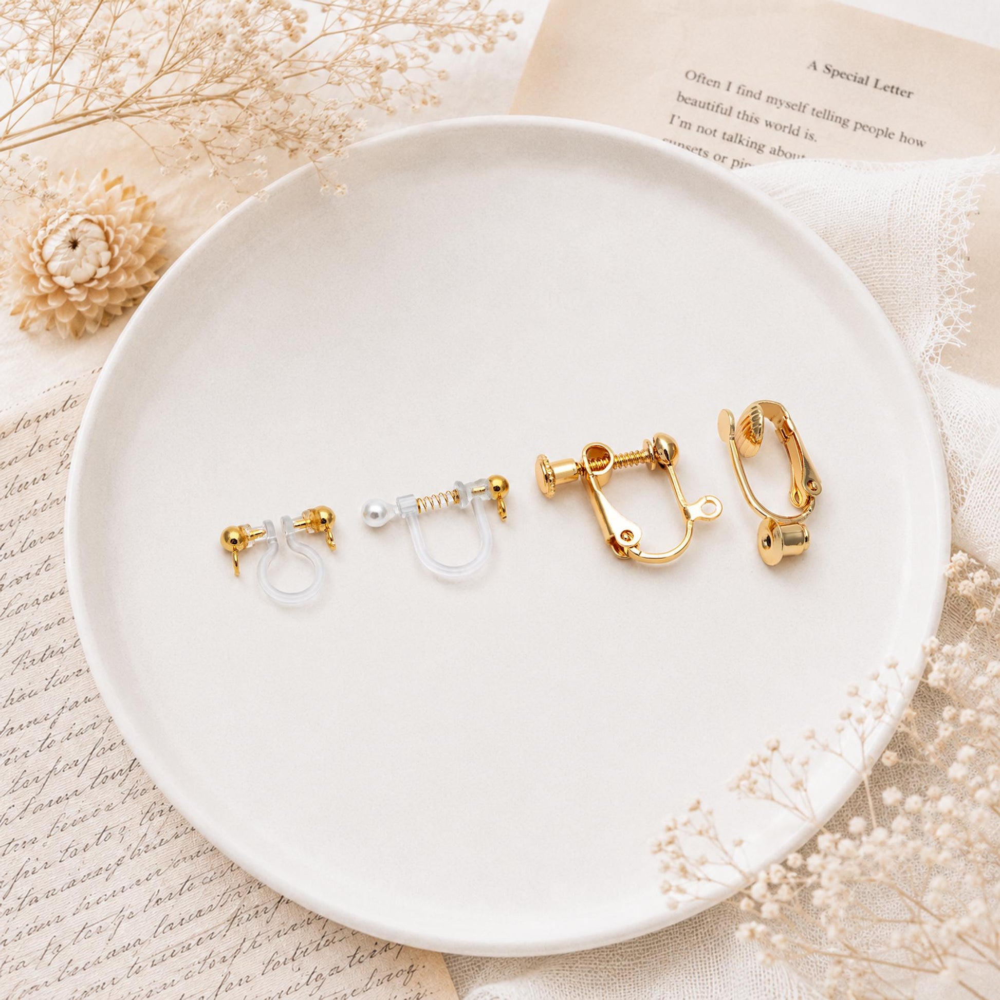 10pcs Clip On Earring Findings, Gold/ Silver tone Non Pierced Earrings (GB-251)