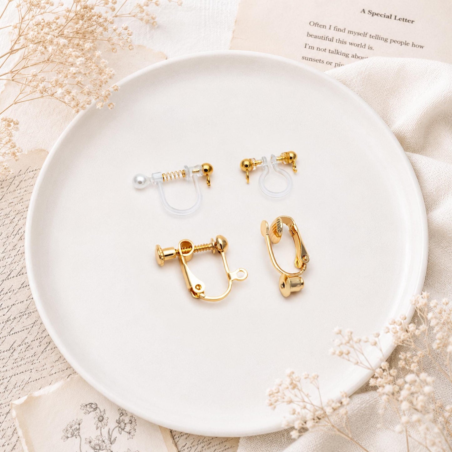 10pcs Clip On Earring Findings, Gold/ Silver tone Non Pierced Earrings (GB-251)