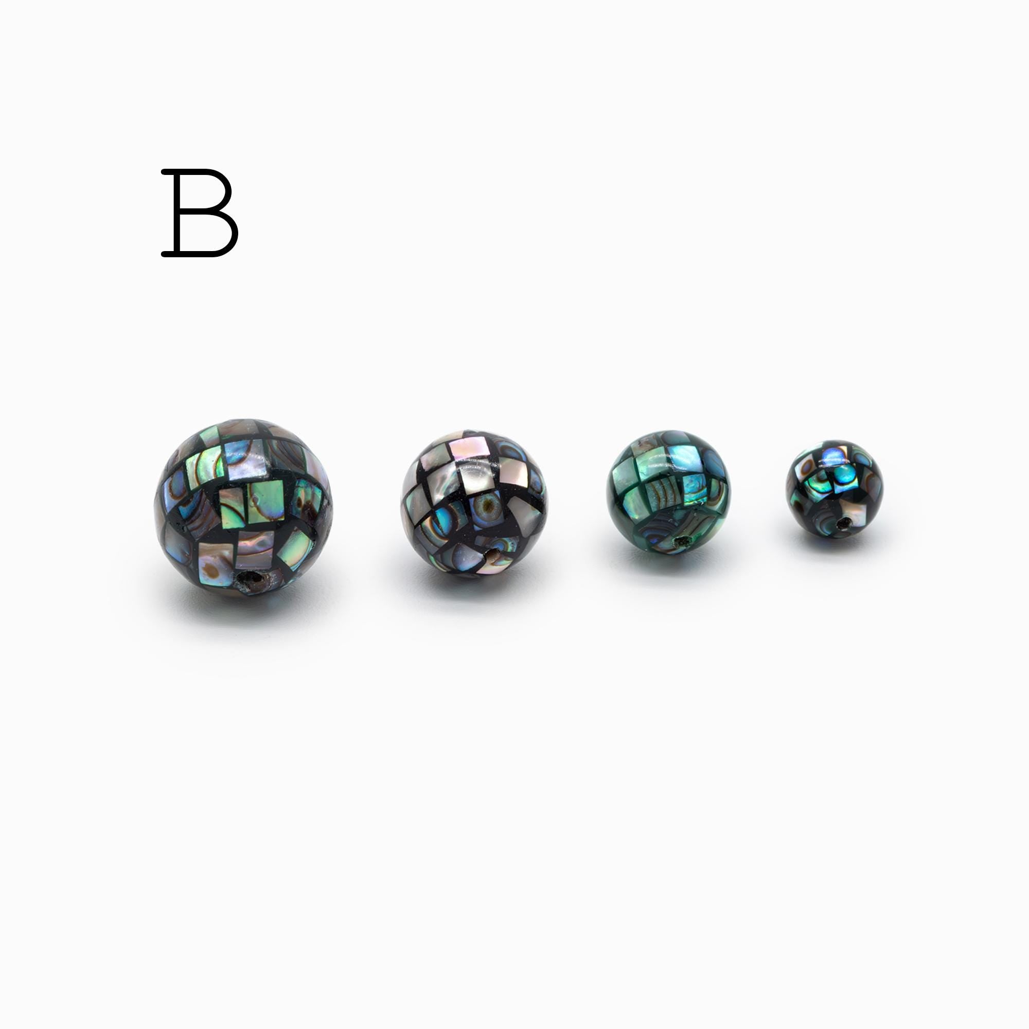 10pcs Mother of Pearl Mosaic Beads, Abalone Shell Mosaic Beads, 8/ 10/ 12/ 14mm Round -(BK-030)