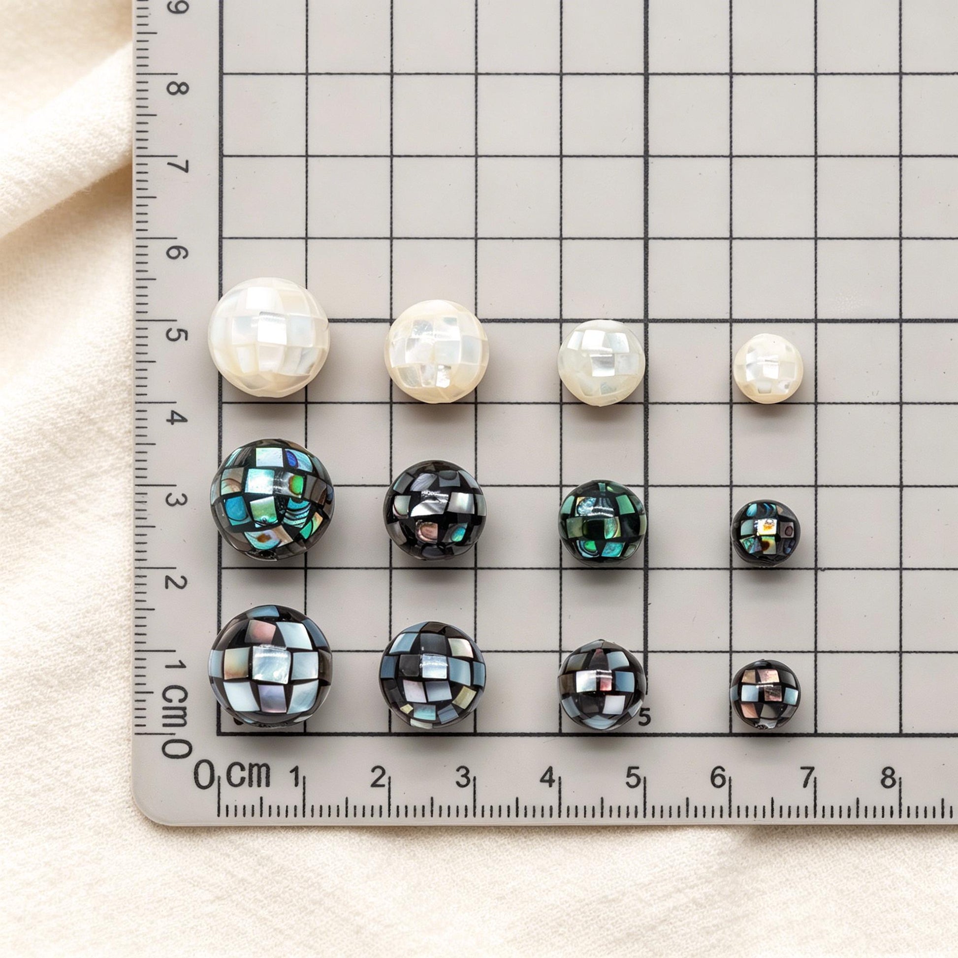 10pcs White Mother of Pearl Mosaic Beads, Abalone Shell Mosaic Beads, 8/ 10/ 12mm Round -(BK-030)