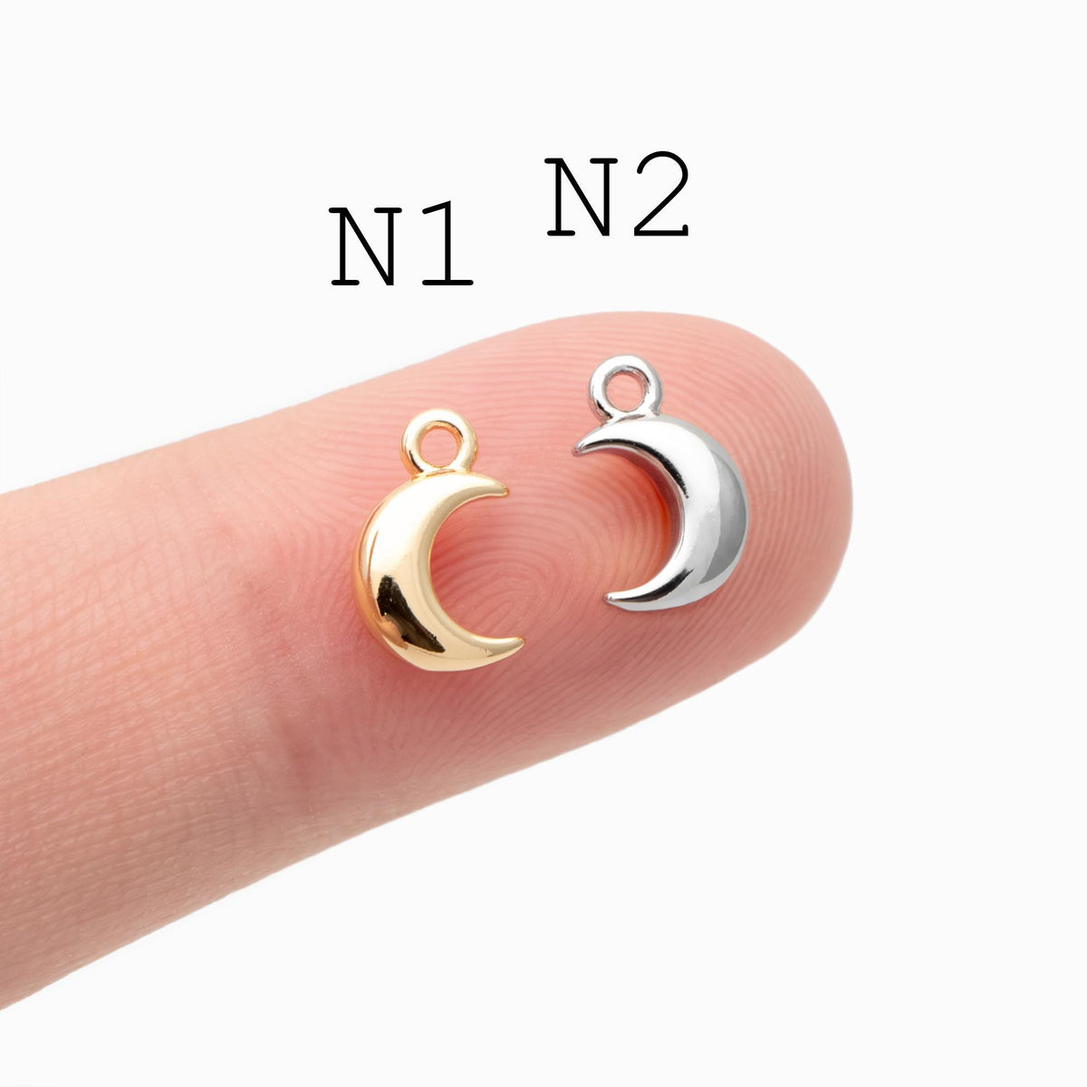 10pcs Gold/ Silver tone Moon Charms , 18K Gold/ Rhodium plated Brass, Moon Connector Pendants (GB-618)