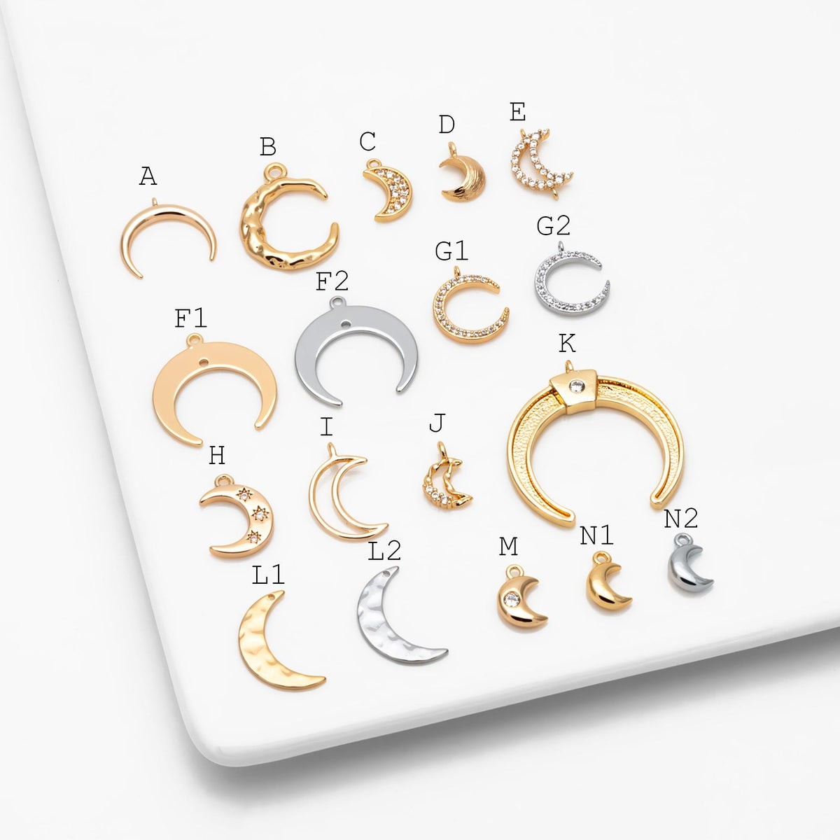 10pcs Gold/ Silver tone Moon Charms , 18K Gold/ Rhodium plated Brass, Moon Connector Pendants (GB-618)
