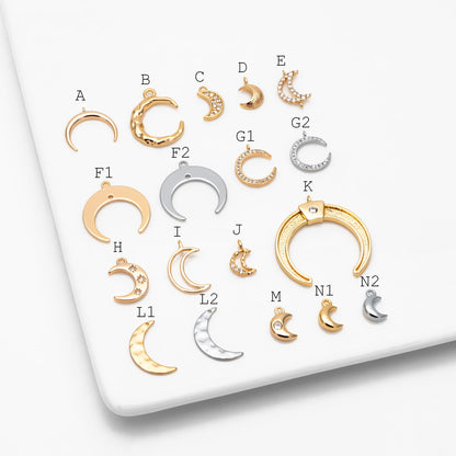10pcs Gold/ Silver tone Moon Charms , 18K Gold/ Rhodium plated Brass, Moon Connector Pendants (GB-618)