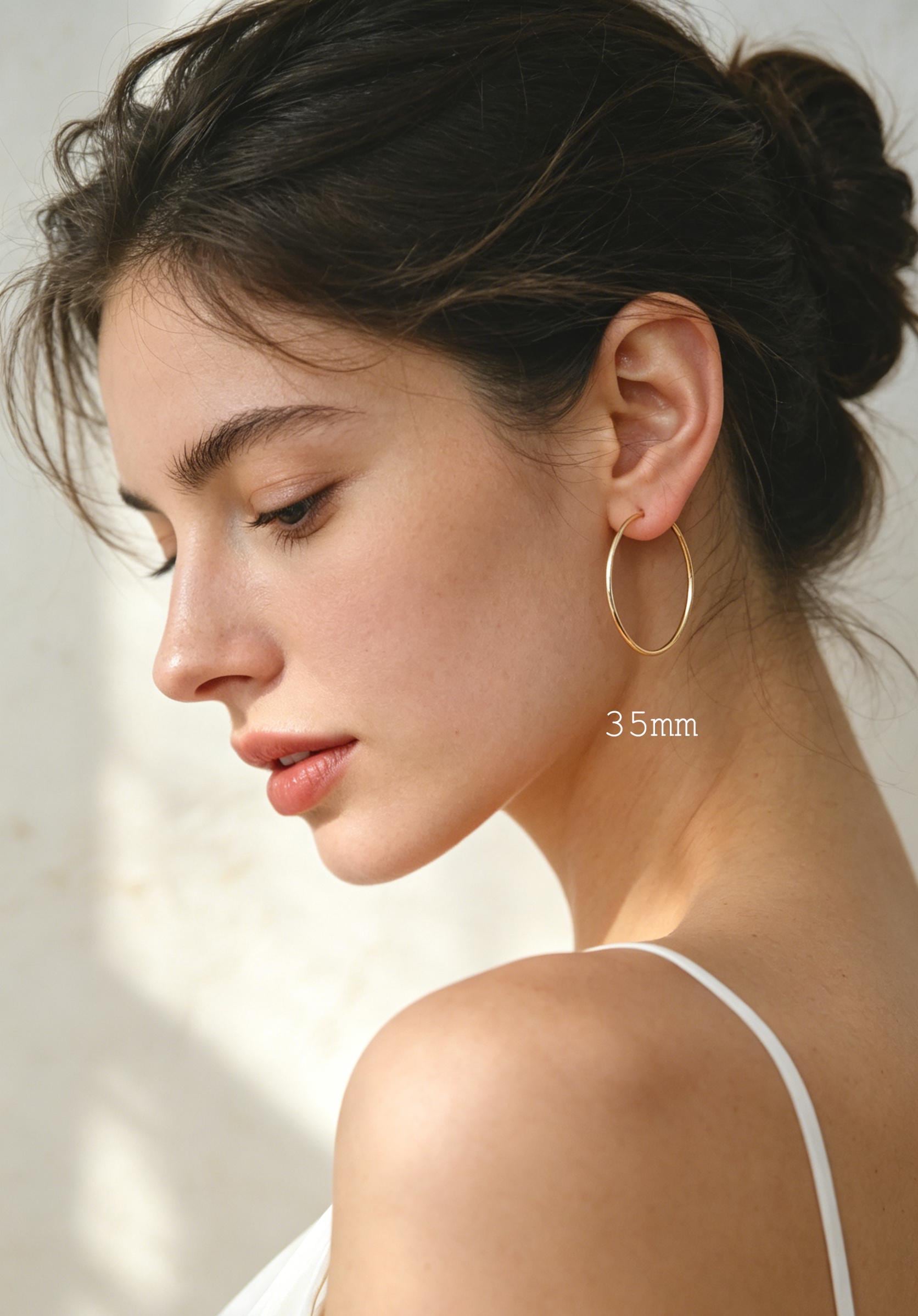 10pcs Gold/ Silver Tone Hoop Earrings, Size 15/ 20/ 25/ 30/ 35/ 40/ 45mm by 1.5mm Thick, Huggie Minimalist Earrings (GB-2812)