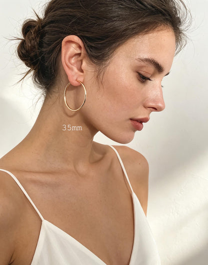 10pcs Gold Hoop Earrings, 2mm Thick, Size 15/20/25/30/35mm, 18K gold plated on Brass, Classic Hoop Earrings (GB-3270)