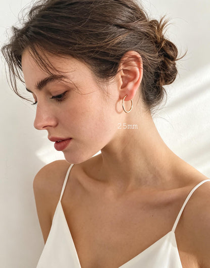 10pcs Gold Hoop Earrings, 2mm Thick, Size 15/20/25/30/35mm, 18K gold plated on Brass, Classic Hoop Earrings (GB-3270)