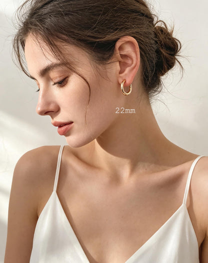 4pcs Gold/ Silver Tone Chunky Hoop Huggies, 4mm Thick, 18/ 20/ 22/ 24/ 26mm, Stainless Steel Hoop Earrings, Minimalist Earrings (GB-3301)