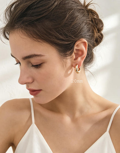 4pcs Gold plated Stainless Steel Huggie Earrings, 5mm Thick by 20/ 22/ 24/ 26mm, Minimalist Chunky Hoop Earrings (GB-1484)