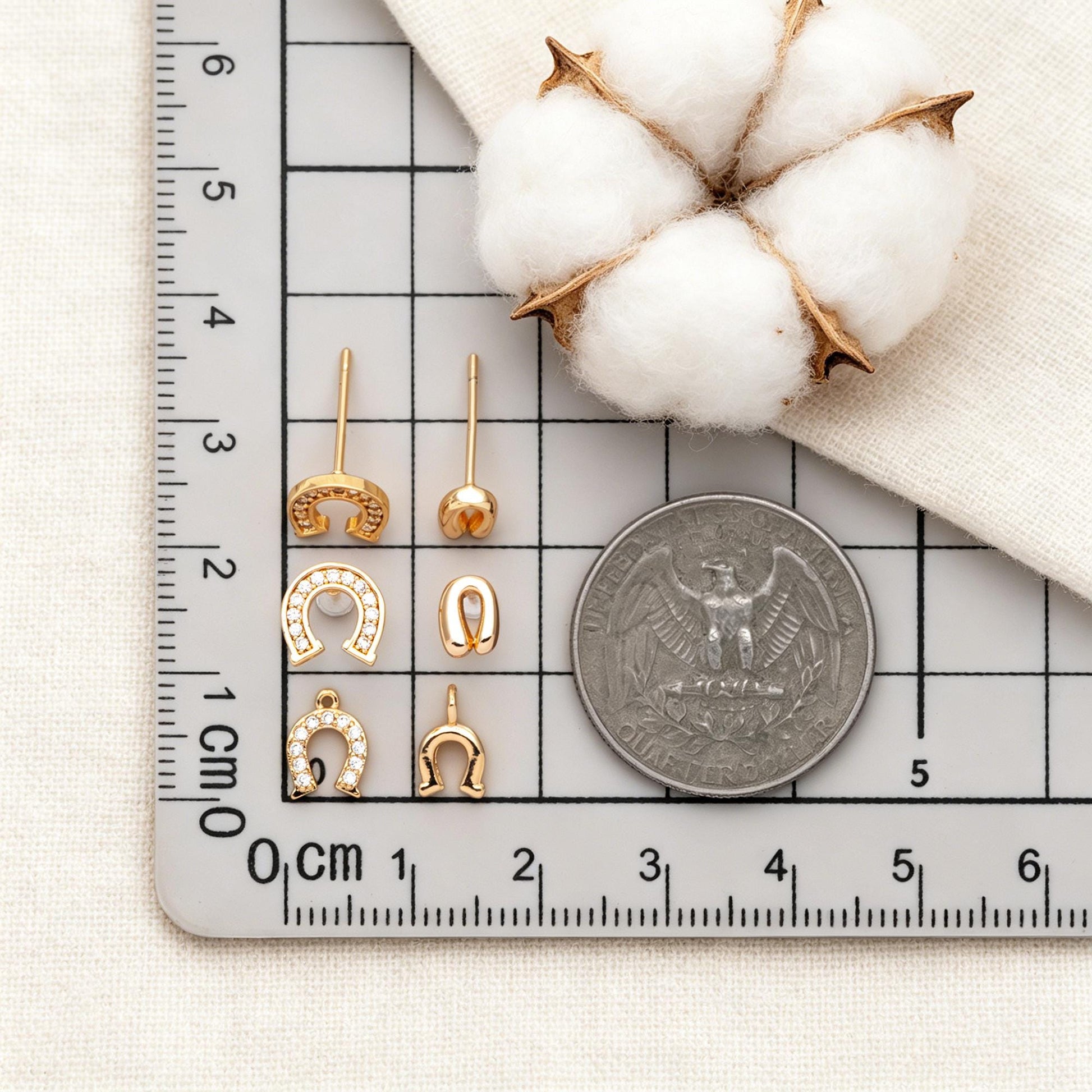 10pcs Gold U Shaped Earrings, 18K Gold plated Brass, Minimalist Stud Earrings (GB-4324)
