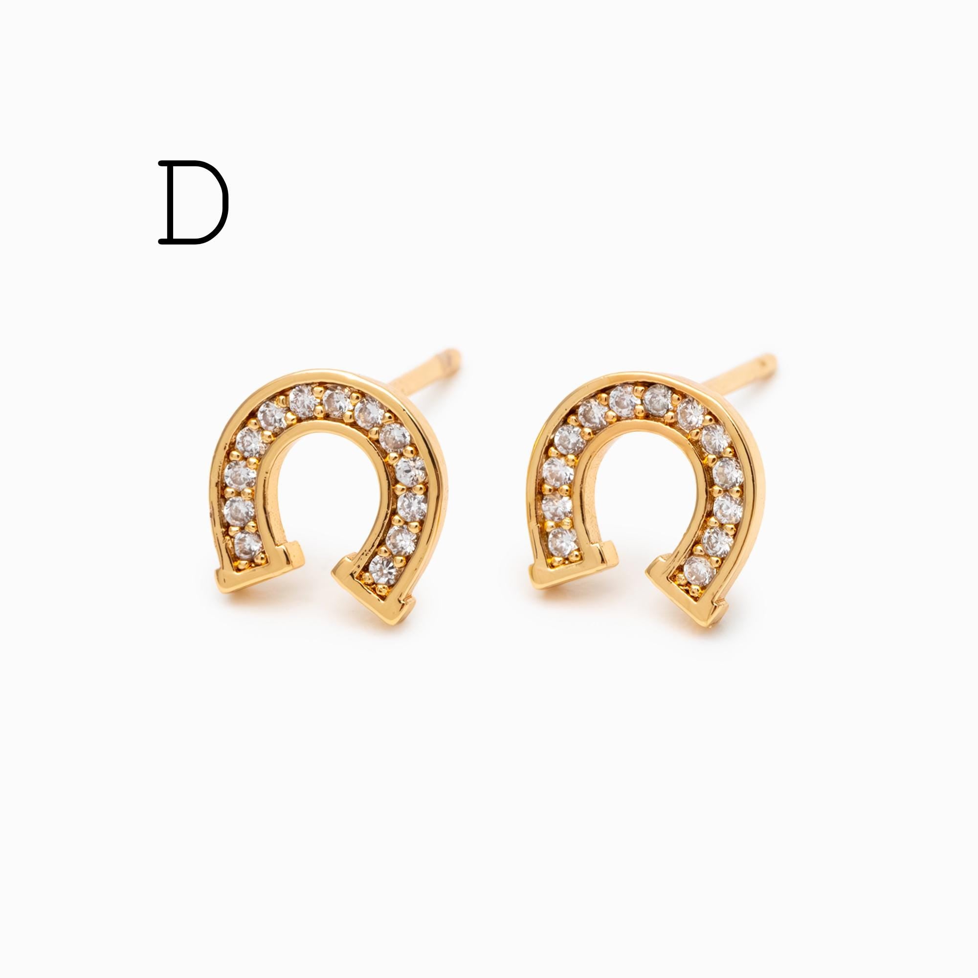 10pcs Gold Horseshoe Pendants & Earrings, 18K Gold plated Brass, Minimalist U Shaped Jewelry (GB-1439)