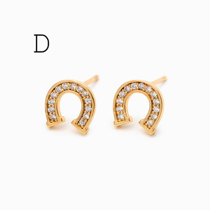 10pcs Gold Horseshoe Pendants & Earrings, 18K Gold plated Brass, Minimalist U Shaped Jewelry (GB-1439)