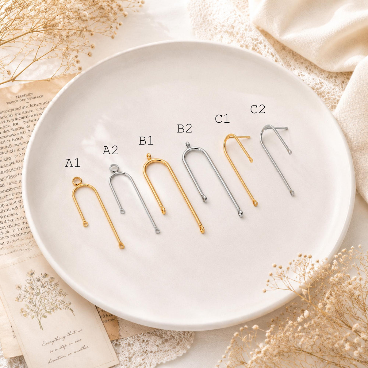 10pcs Gold/ Silver U-shaped Bar Stick Charms/ Earrings (GB-784)