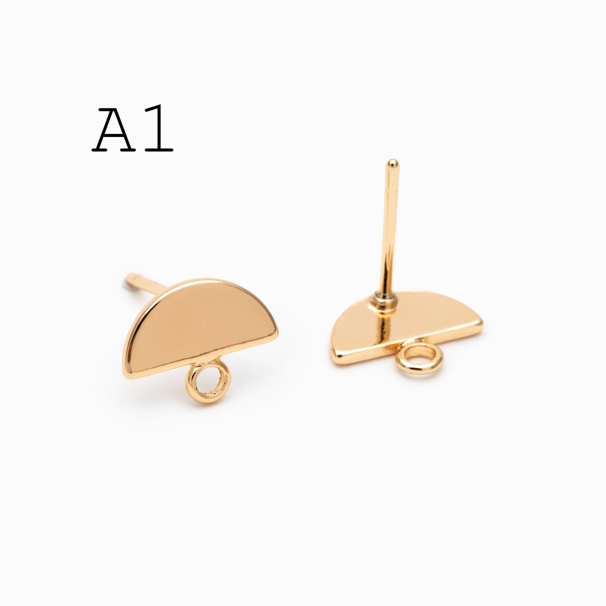 10pcs Gold/ Silver tone Round Disc Earring Posts 12/ 15mm, 18K Gold/ Rhodium plated Brass, Geometric Earring Components Wholesale (GB-624)