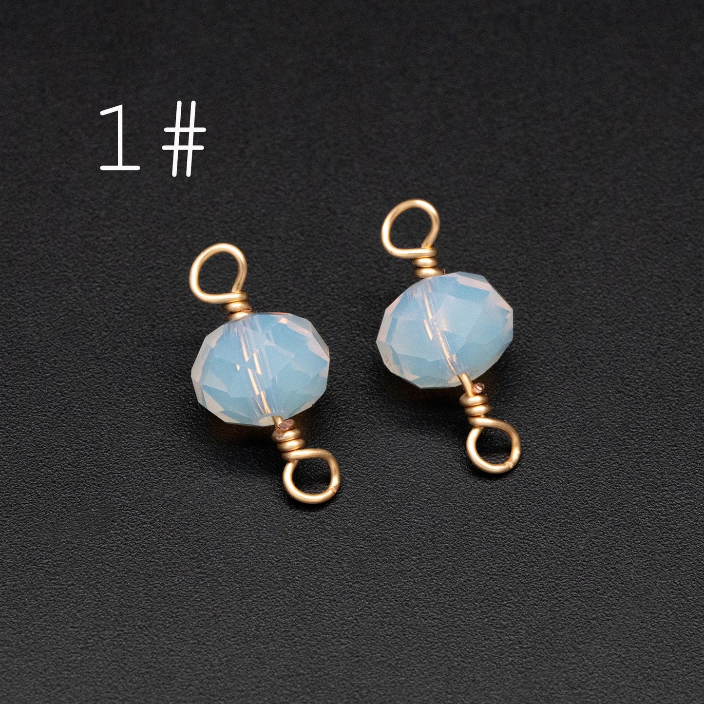 20pcs Crystal Rondelle Beaded Connectors, Glass Beads 8x6mm, 18K Gold Wire Charms, Diy Material Findings (GB-4133)