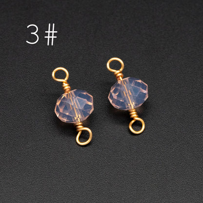 20pcs Crystal Rondelle Beaded Connectors, Glass Beads 8x6mm, 18K Gold Wire Charms, Diy Material Findings (GB-4133)