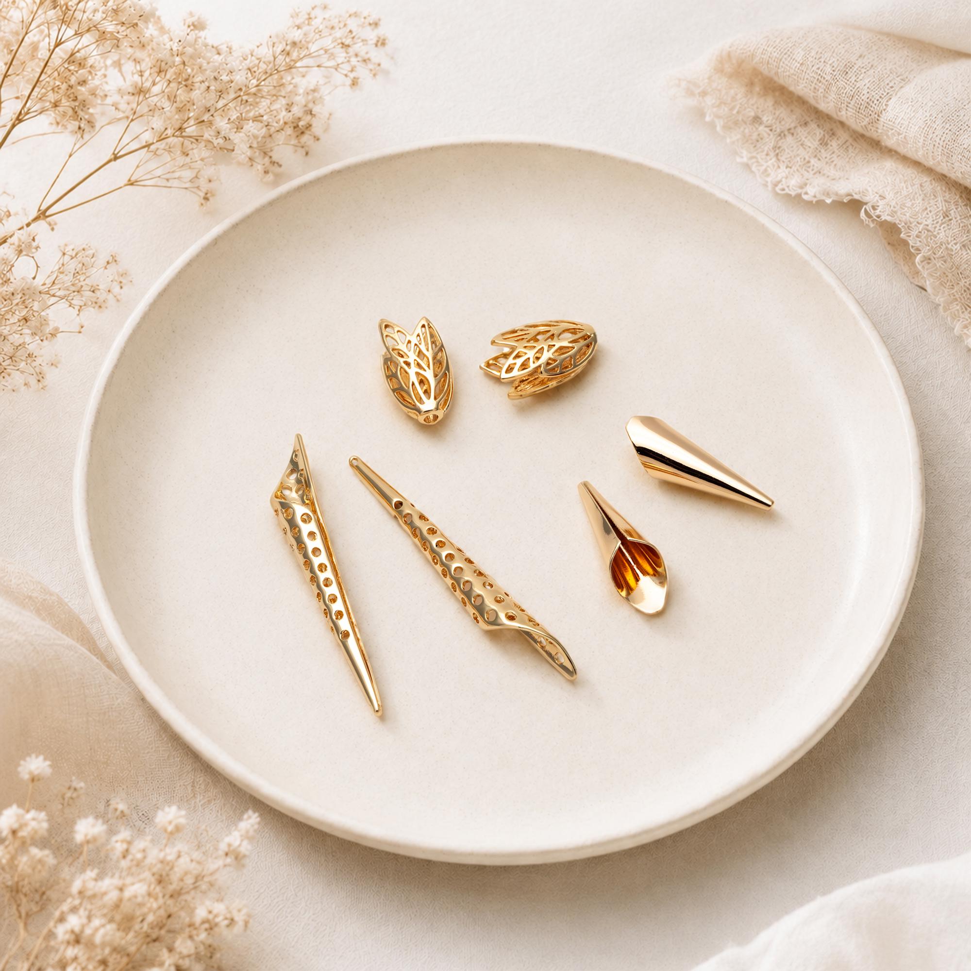 10pcs Gold Tassel Caps, Gold/ Rhodium plated Brass, Lead Nickel Free (GB-110)