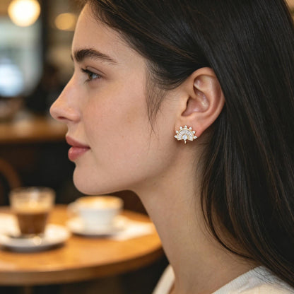 4pcs CZ Pave Gold Flower Leaf Earring With Loop, Gold Plated Brass Stud Earrings (GB-1205)