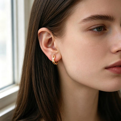 4pcs Gold/ Rhodium plated Hoop Earrings, CZ Pave Huggies (GB-3020)