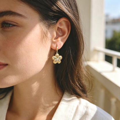4pcs Gold/ Silver Tone CZ Pave Flower Leaf Charms , Real Gold/ Rhodium plated Brass, Dainty Earring Pendants (GB-978)
