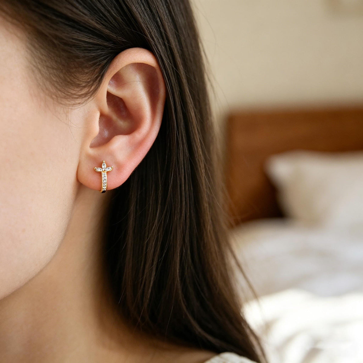 4pcs CZ Pave Tiny Hoop Earrings , Dainty Huggie Earrings, Minimalist Earring, Small Gold Hoops Earring (GB-3477)