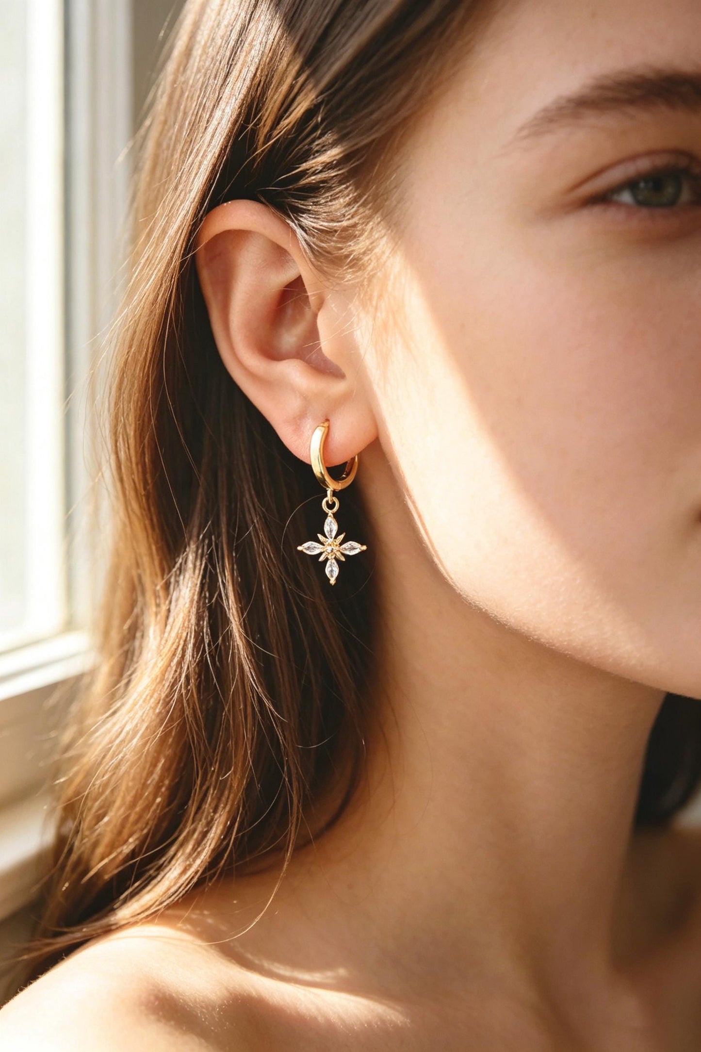 4pcs CZ Pave Gold Flower Leaf Charms, 18K Gold plated Brass, Dainty Earring Pendants (GB-4130)