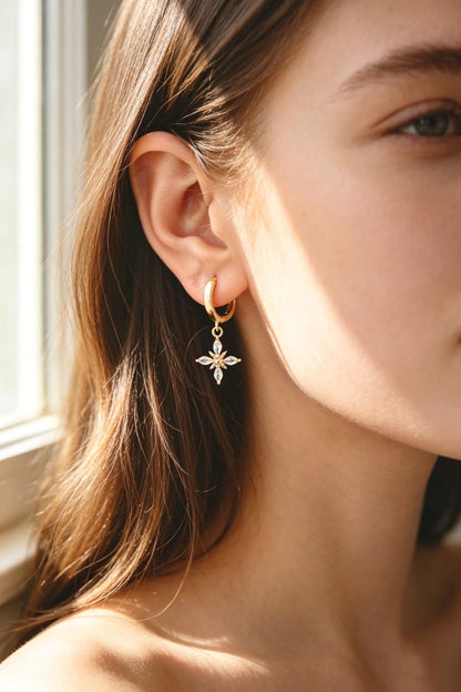 4pcs CZ Pave Gold Flower Leaf Charms, 18K Gold plated Brass, Dainty Earring Pendants (GB-4130)