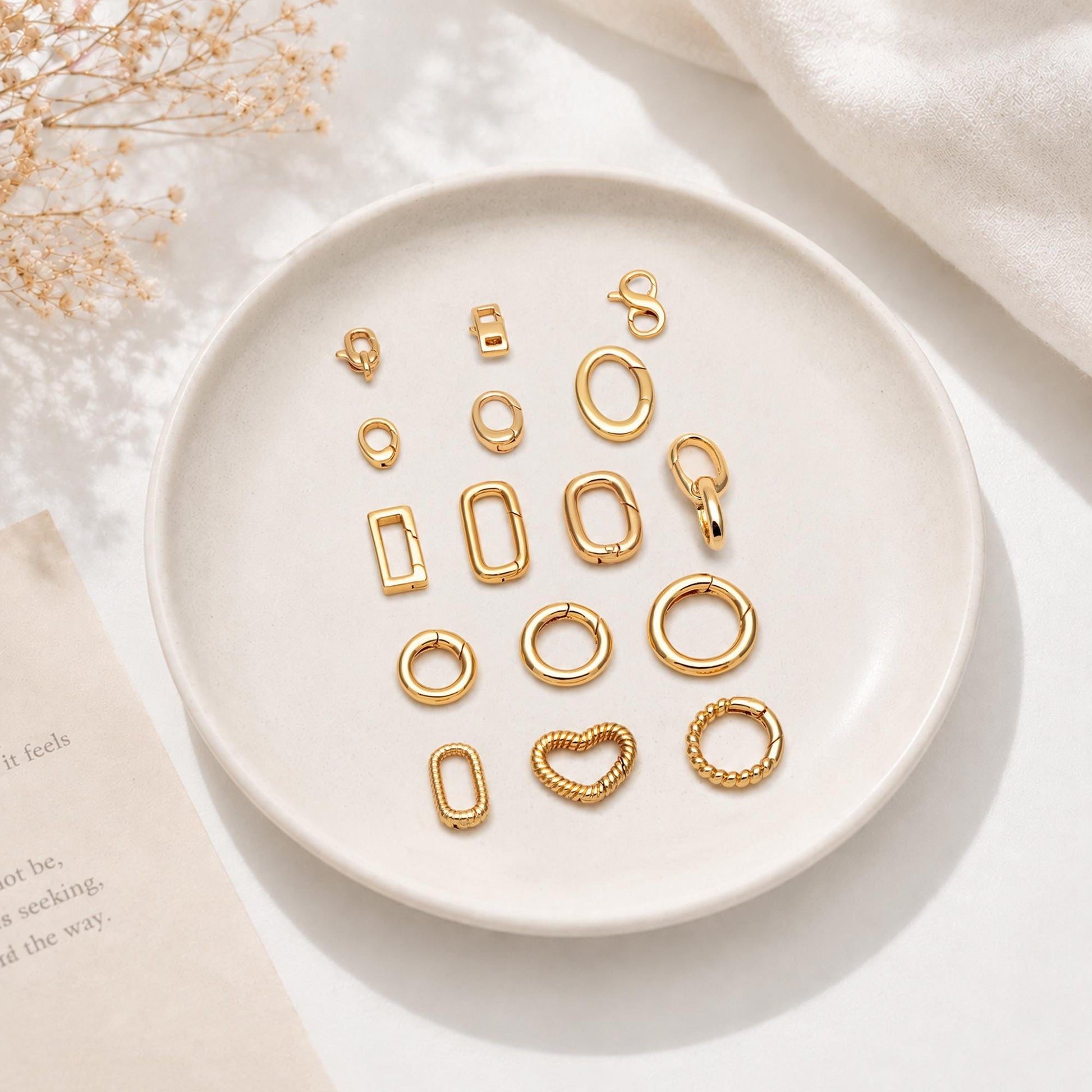 4pcs Gold Necklace Clasp, Oval Spring Gate Ring , Oval Gate Ring, Gold plated Brass Basic Supplies (GB-1831)